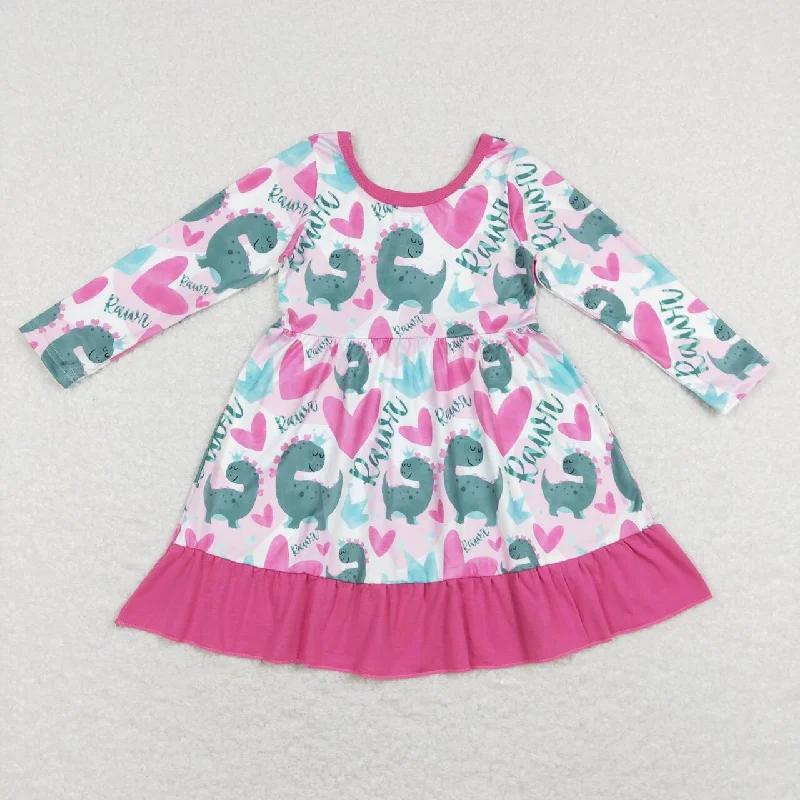 GLD0491 baby girl clothes Dinosaur Hearts Valentine's Day summer dress