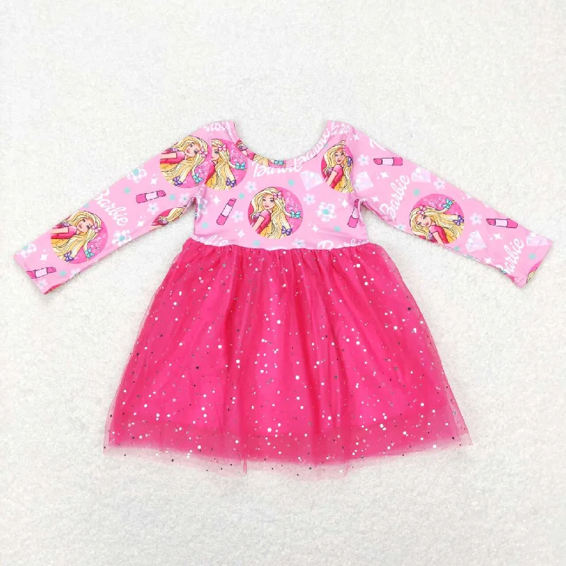 GLD0494 baby girl clothes barbie pink girl winter dress