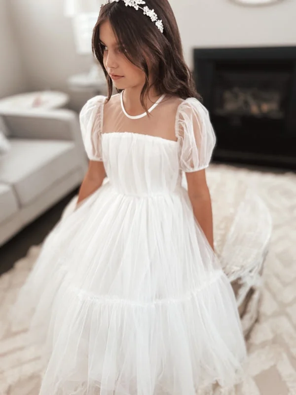 Harmony Puff Sleeve Girls White Dress