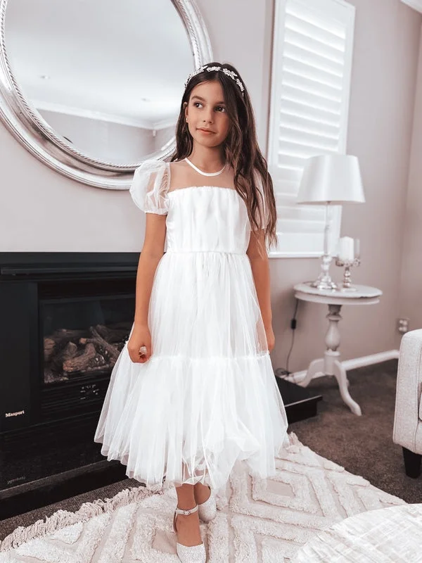 Harmony Puff Sleeve Girls White Dress