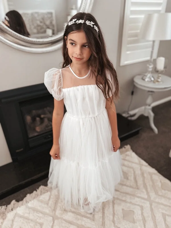 Harmony Puff Sleeve Girls White Dress