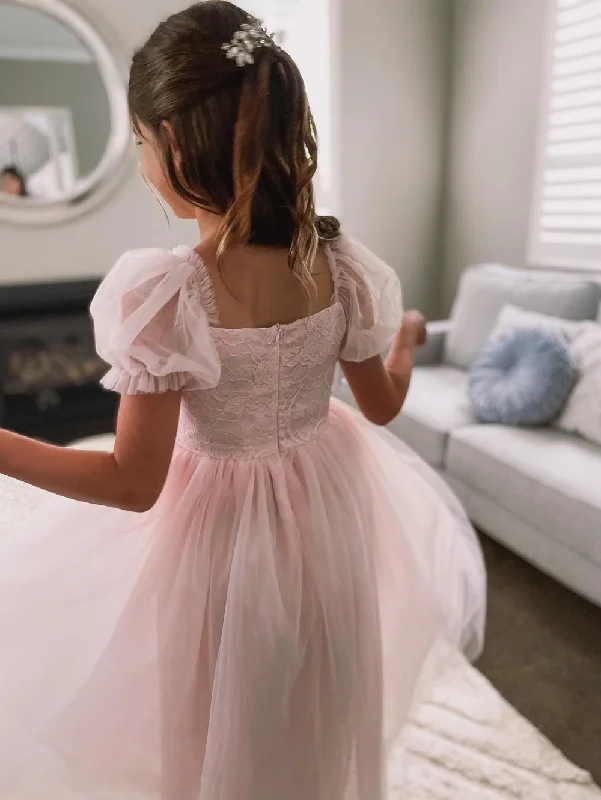 Harper Puff Sleeve Pink Girls Dress