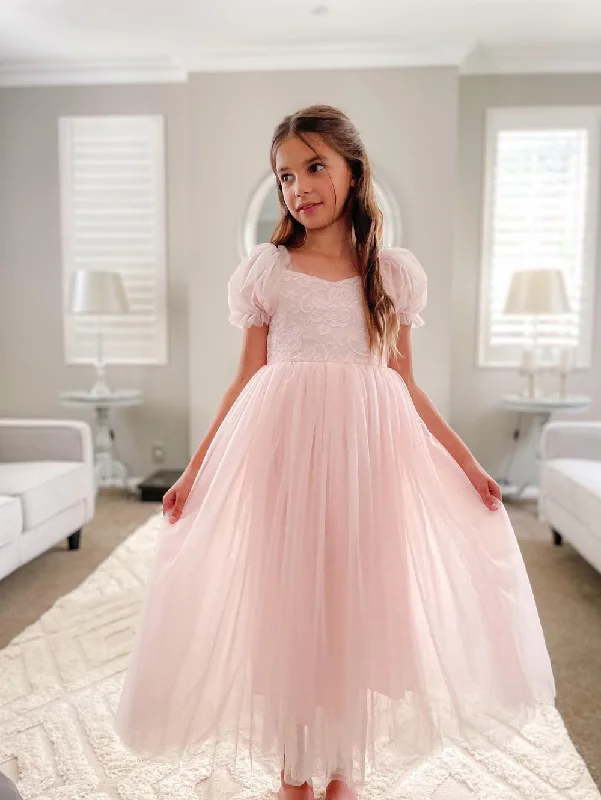 Harper Puff Sleeve Pink Girls Dress