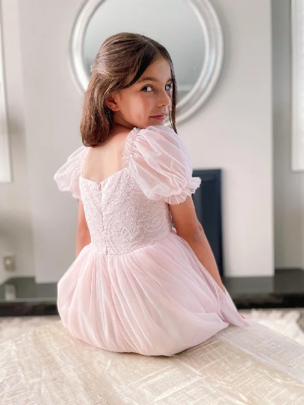 Harper Puff Sleeve Pink Girls Dress