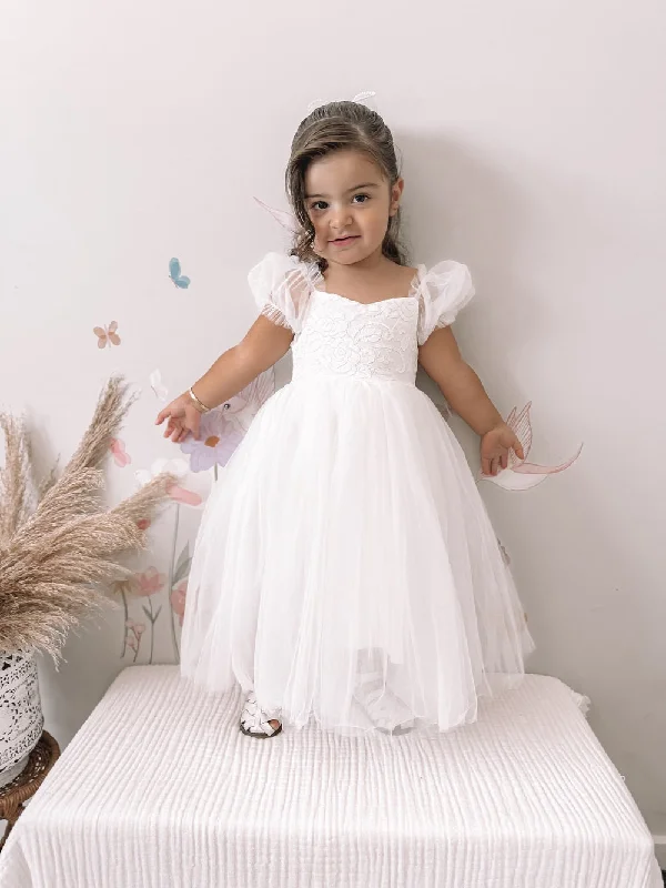 Harper Puff Sleeve White Girls Dress