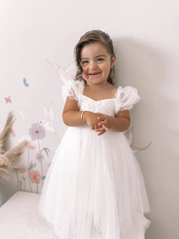 Harper Puff Sleeve White Girls Dress