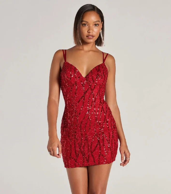 Hartley Lace-Up Sequin Mesh Bodycon Mini Dress