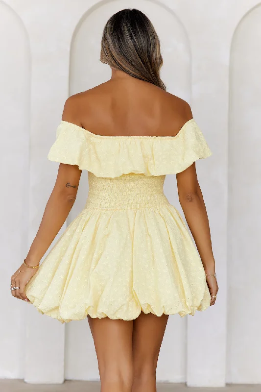 Island Light Off Shoulder Bubble Mini Dress Yellow