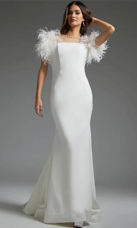 Jovani JB07433 - Feathered Form-Fitting Bridal Gown