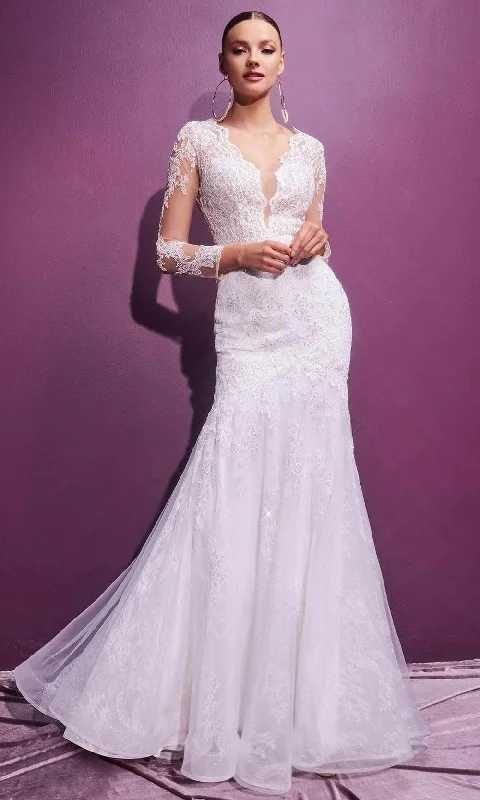 Ladivine Bridals - CD951W Layered Lace Long Sleeve Long Gown