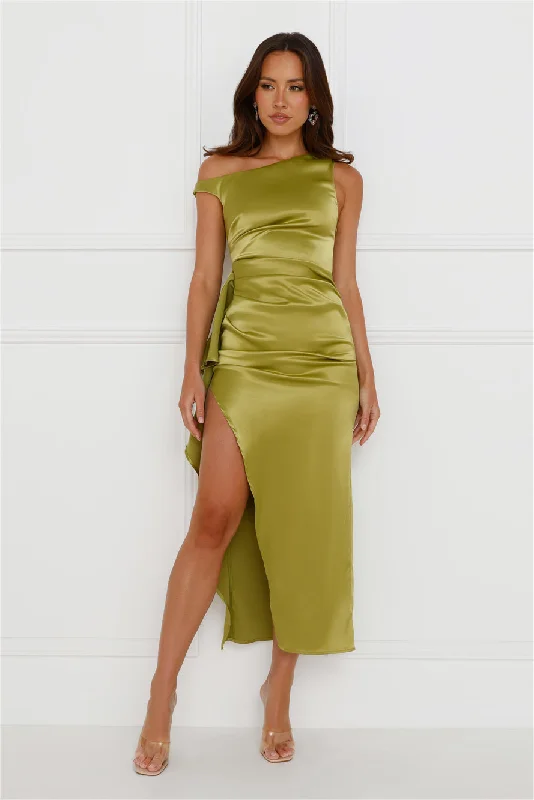 Lavinia Off Shoulder Satin Midi Dress Green