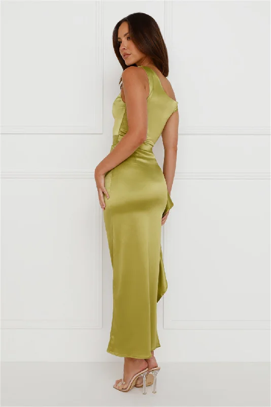 Lavinia Off Shoulder Satin Midi Dress Green