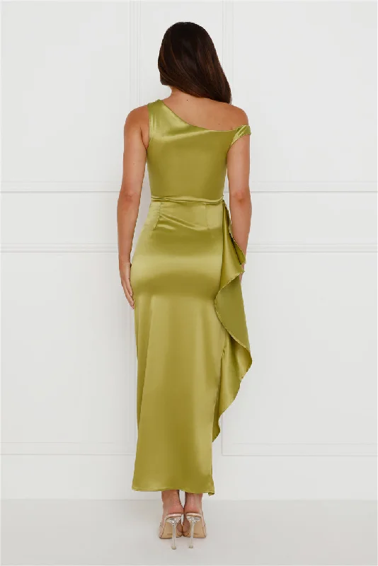 Lavinia Off Shoulder Satin Midi Dress Green