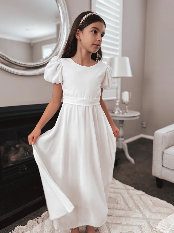 Leia Girls White Dress - Zipper Back