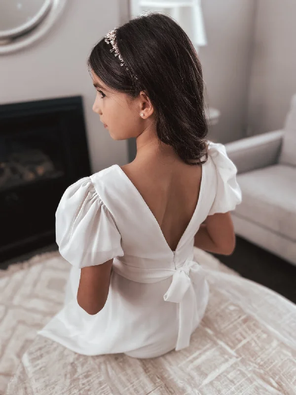 Leia Girls White Dress - Zipper Back