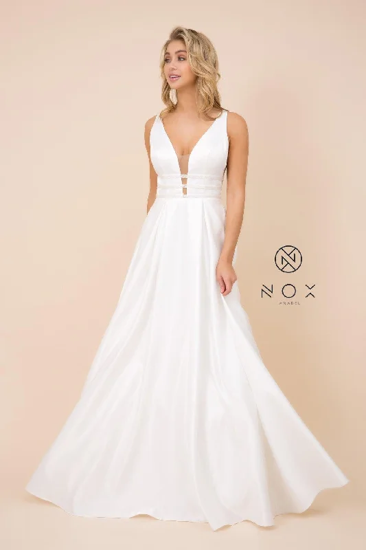 Long Formal Bridal Wedding Dress with Pockets White