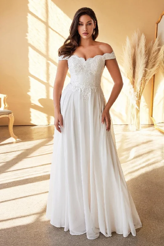 Cinderella Divine 7258W Long Off Shoulder Wedding Gown