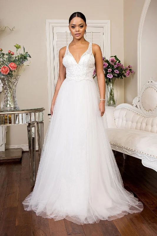 Long Beaded Glitter Mesh Wedding Dress