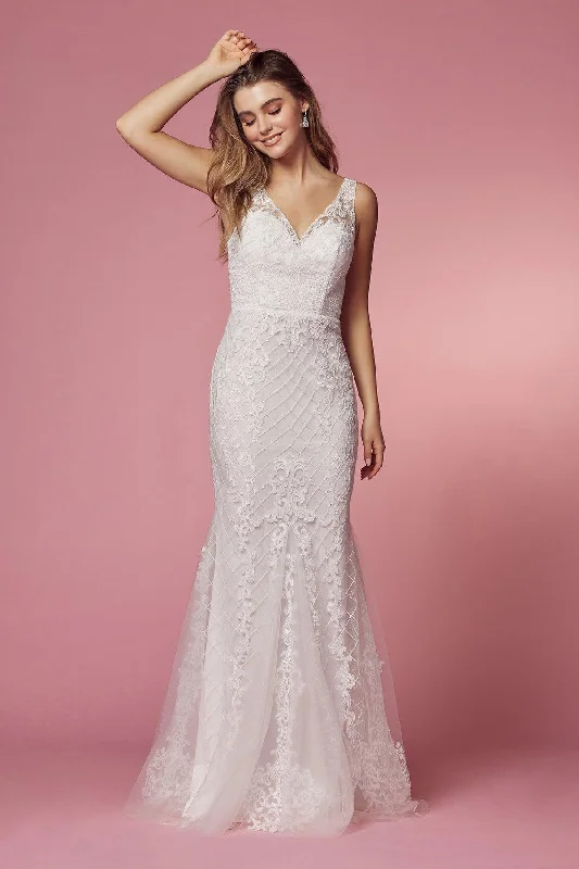 Long Sleeveless Embroidered Mermaid Wedding Dress