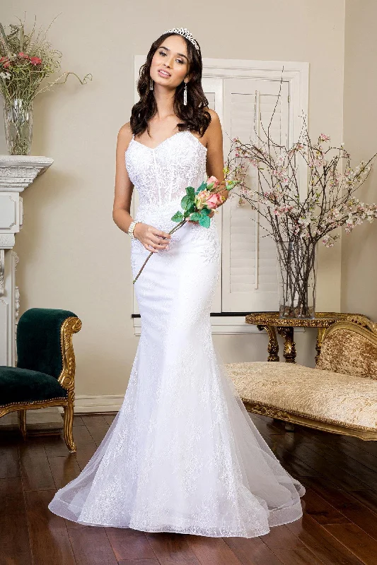 Long Spaghetti Strap Mermaid Wedding Gown