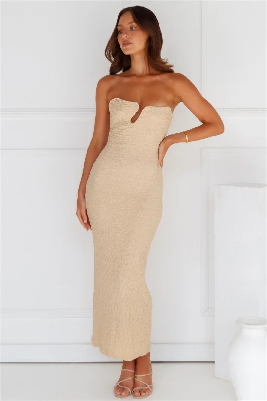 Majestic Heights Strapless Midi Dress Beige