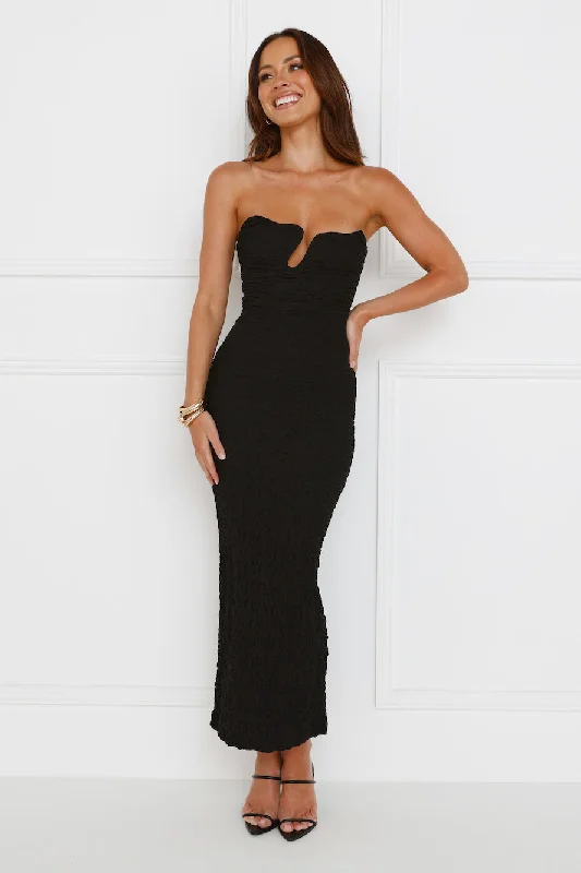 Majestic Heights Strapless Midi Dress Black