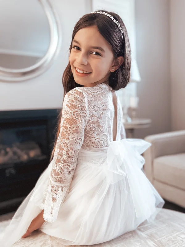 Melody Long Sleeve Girls White Dress