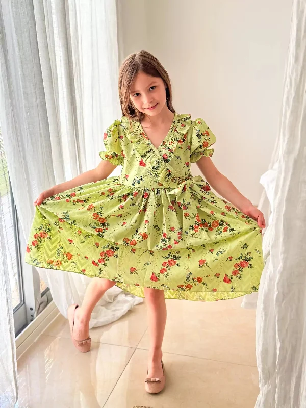 Mini Havana Cut Work Printed Dress For Girls