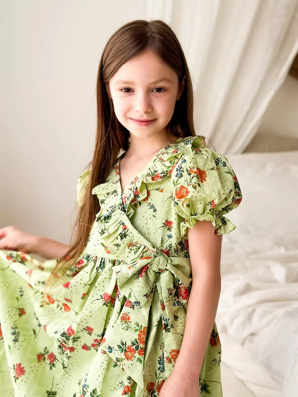 Mini Havana Cut Work Printed Dress For Girls