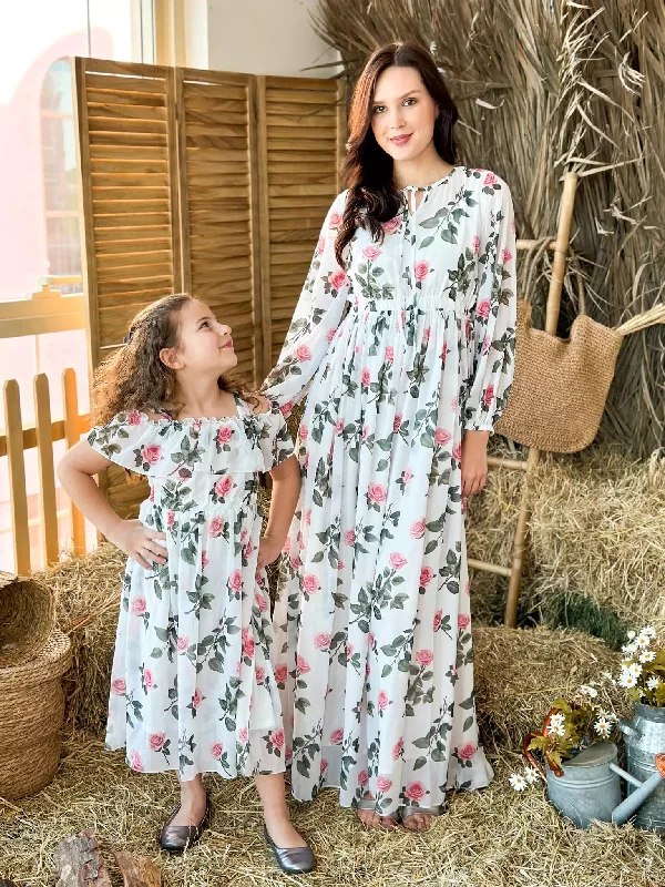 Mini Pink Porcelain Floral Long Dress