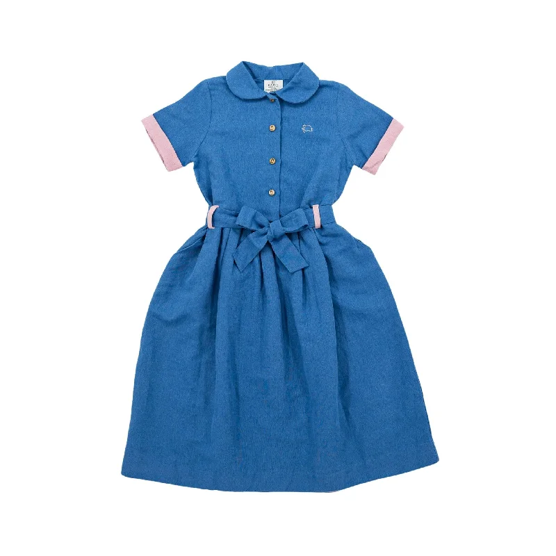 Parisian Blue Linen Dress for Girls