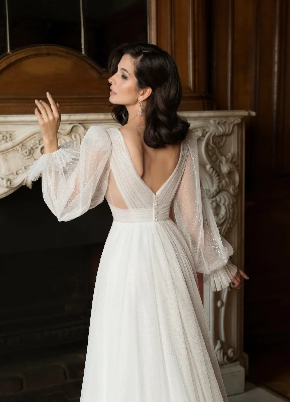 Petite Long Sleeves Glitter Sheath Wedding Dress