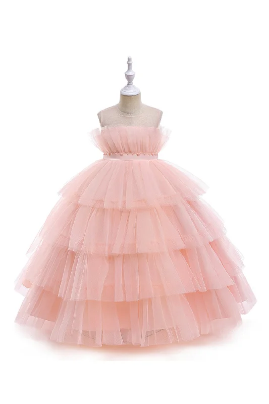 Pink Tulle A Line Flower Girl Dress with Bow