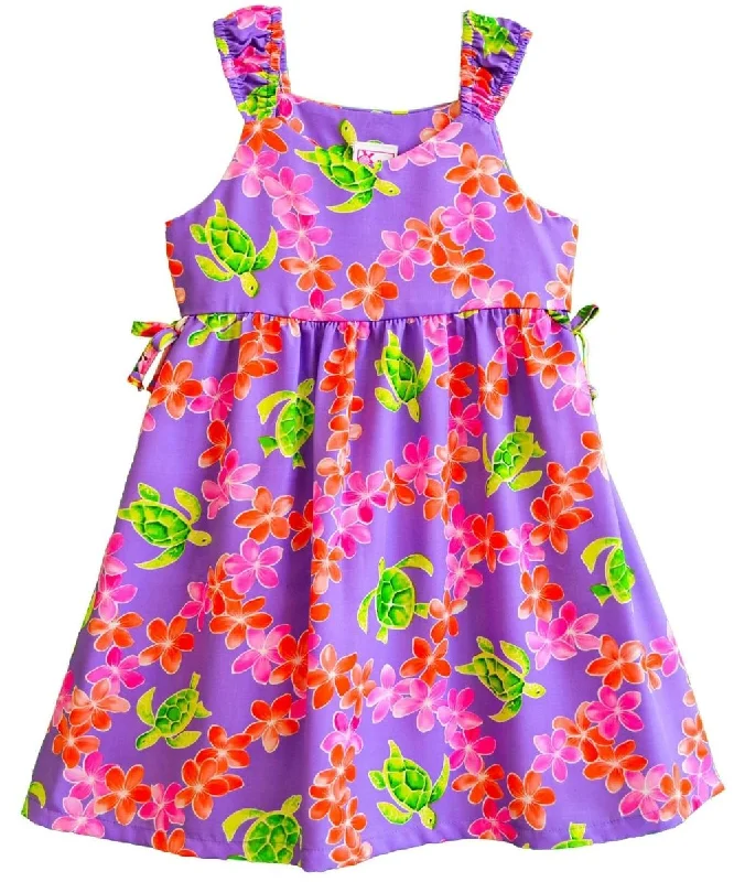 Plumeria Honu Girls Dress with Side Ties