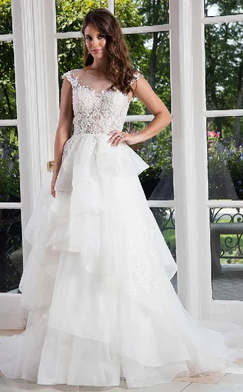 Rachel Allan Bridal - M603 Tiered Ruffles Floral Lace Applique Gown