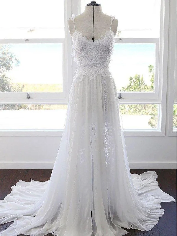 Romantic Sweetheart Chiffon Beach Wedding Dress with Lace PG201