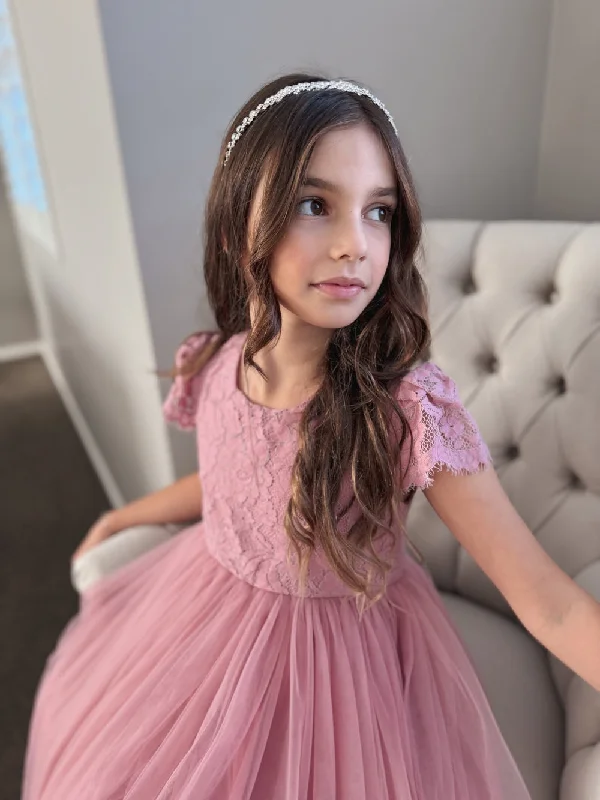 Serenade Girls Dusty Rose Lace Dress