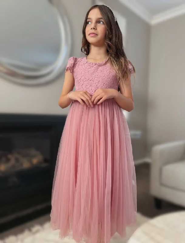 Serenade Girls Dusty Rose Lace Dress