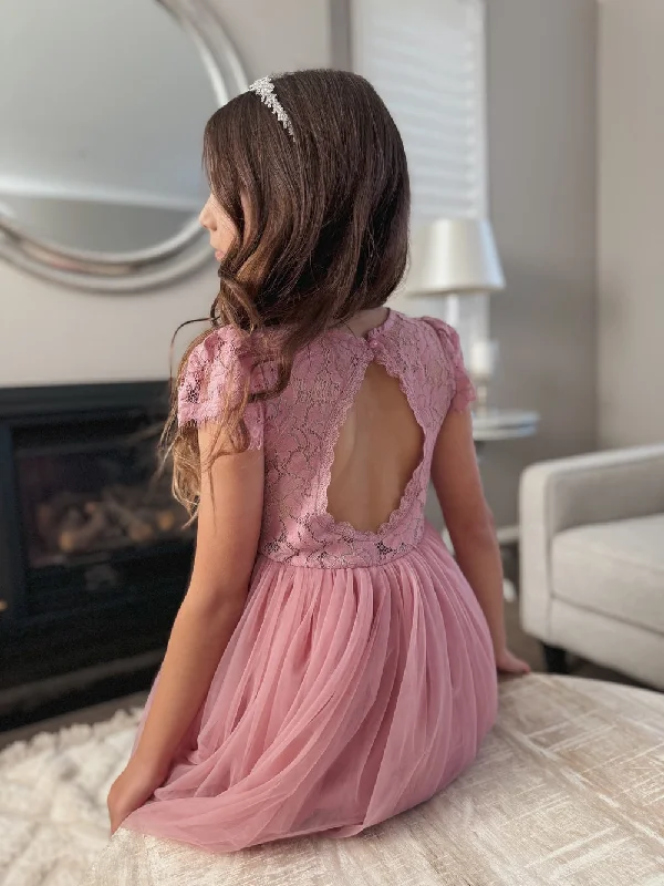 Serenade Girls Dusty Rose Lace Dress