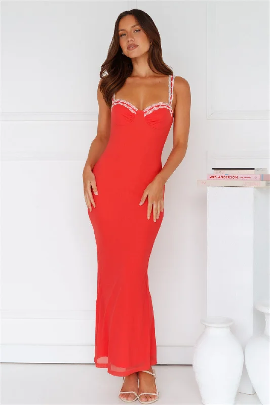 Showcasing Statement Mesh Maxi Dress Red