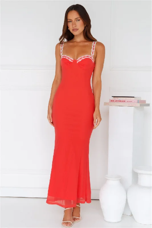 Showcasing Statement Mesh Maxi Dress Red