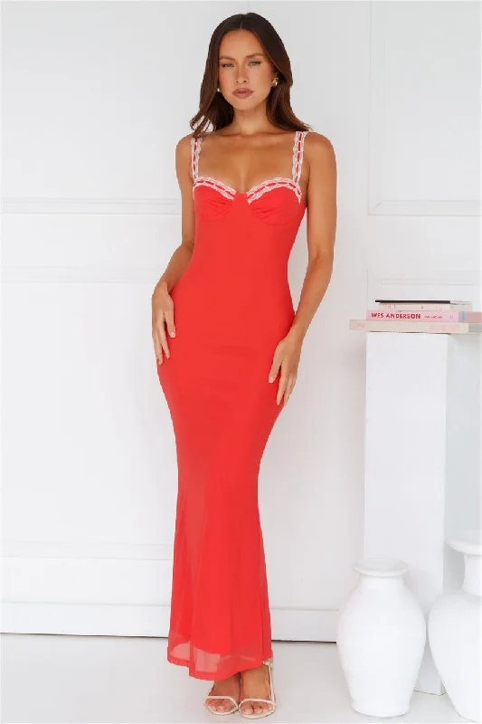 Showcasing Statement Mesh Maxi Dress Red