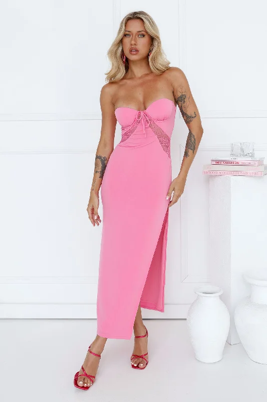 Skyscraper Strapless Lace Maxi Dress Pink