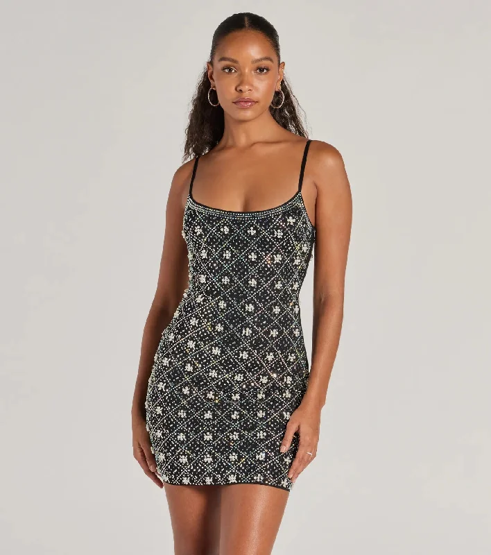 Sophie Scoop Neck Rhinestone Faux Pearl Mini Dress