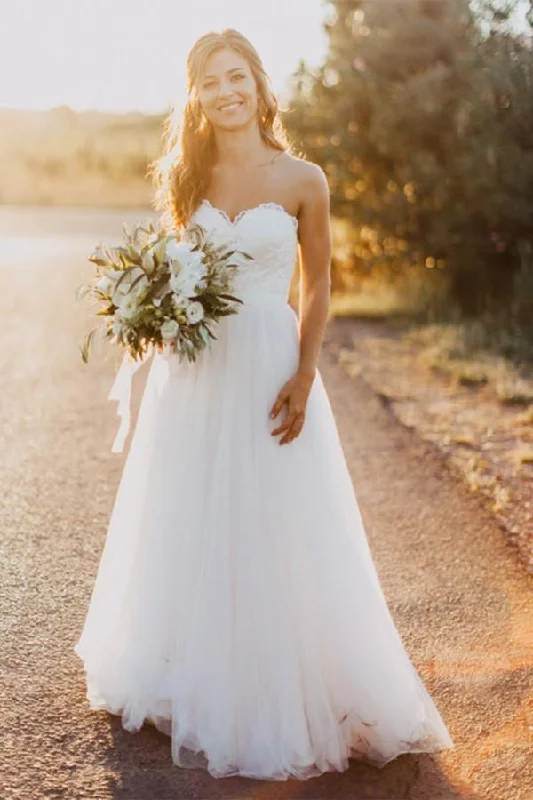 Sweetheart Floor-Length Ivory Wedding Dress with Lace WD059