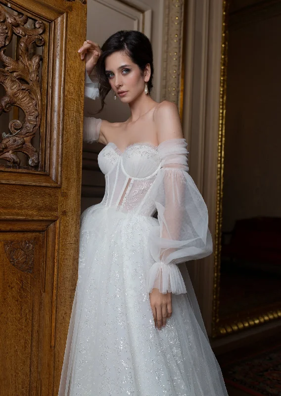 Sweetheart Glitter Wedding Gown with Removable Sleeves