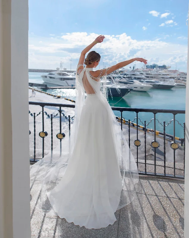 V-Neck A-Line Wedding Dress with Cape