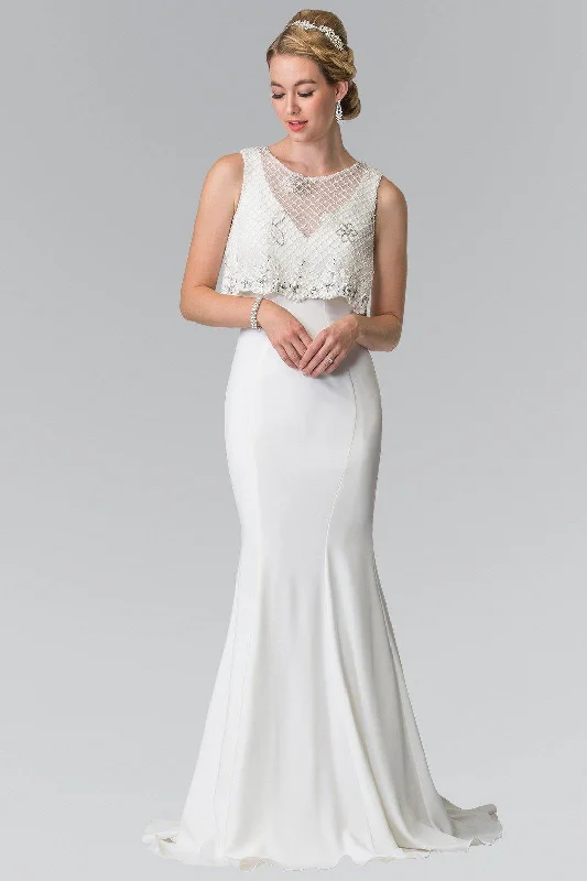 Long Wedding Dress with Detachable Beaded Lace Top